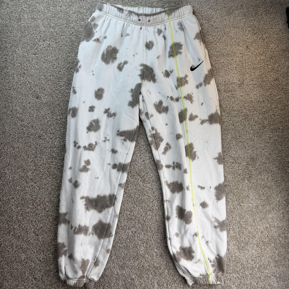 Nike Sweatpants Womens Medium Gray Tie Dye Fleece Elastic Waist Pockets Joggers